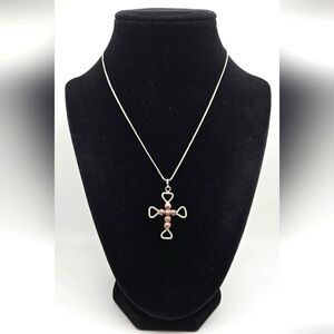 Vintage Cross Silver Necklace Goldstone